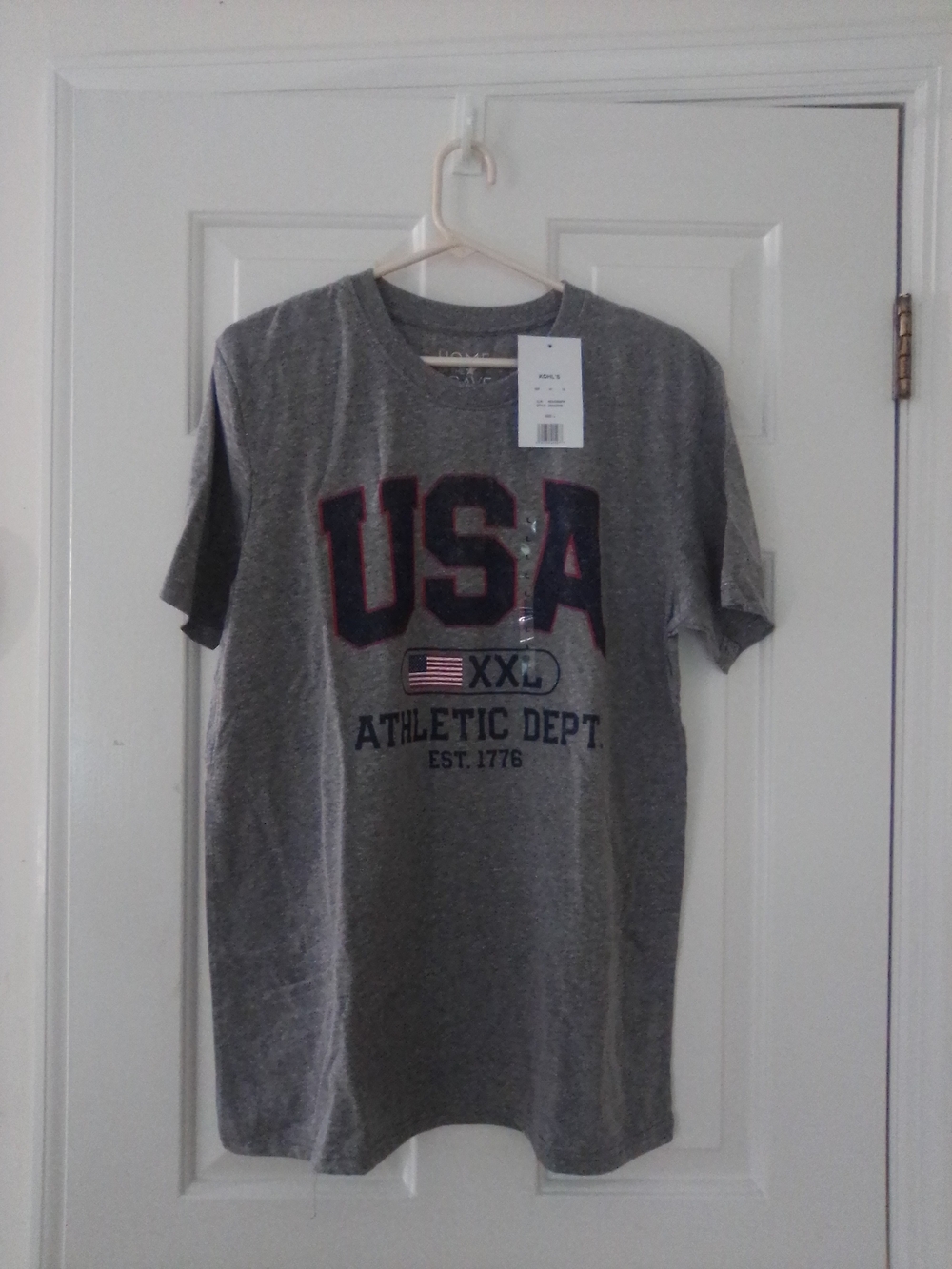 Kohl's Gray USA Athletic Dept Short Sleeve Tee with Navy & Red Accents